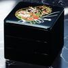 J-kitchens Lacquerware 3-Tiered Jubako Box (Black Flower Goshoguruma) (Unpainted Interior) 21.0cm Resin Jubako Box Made in Japan