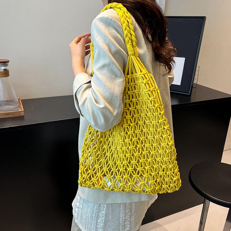 and-Woven Bag Women Handmade Hollow Handbag Female Shoulder Bag Big Capacity Summer Casual Travel Beach Tote Purse