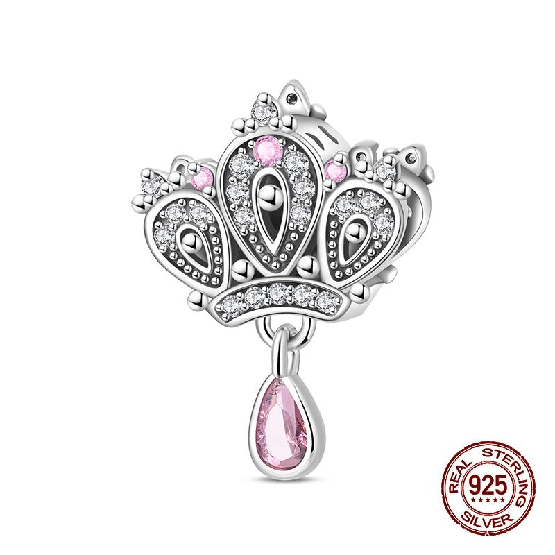 Sparkling Copper Charms Princess Crown Pendant Fit Original Bracelets Diy Women Necklace Jewelry Birthday Gifts