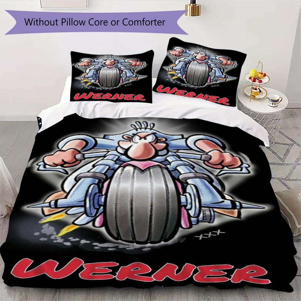 Werner Comic Pattern Bedding uilt Set uilt Cover Pillowcase Home Decoration Birthday Gift (1 * duvet cover + 2 * pillowcase without core)245