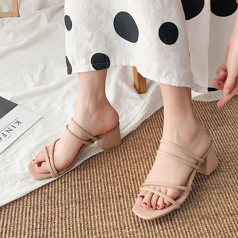 Fashion Women High Heel Sandals Summer Casual Female Shoes Woman Square Heel Open Toe Ankle Strap Ladies Sandalias Wedge Shoe 2025 New