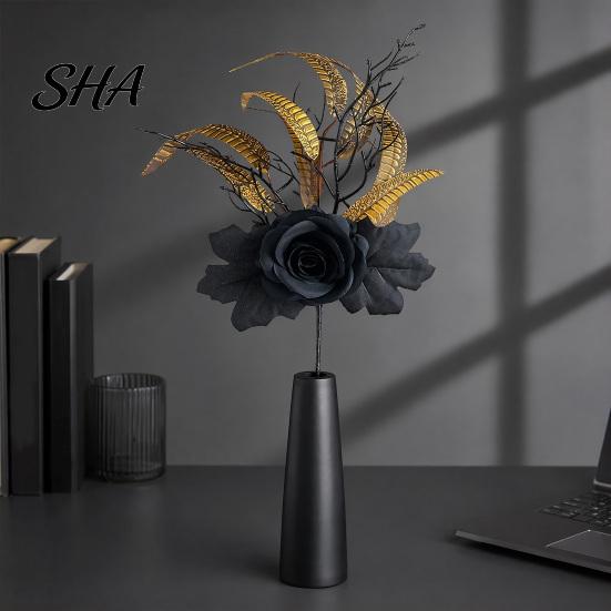 Black Maple Leaf Decor Halloween Flowers Bouquet Decorations, Artificial with Pumpkin Rose Eucalyptus Dried Leaves Flower Stems Floral Stems,