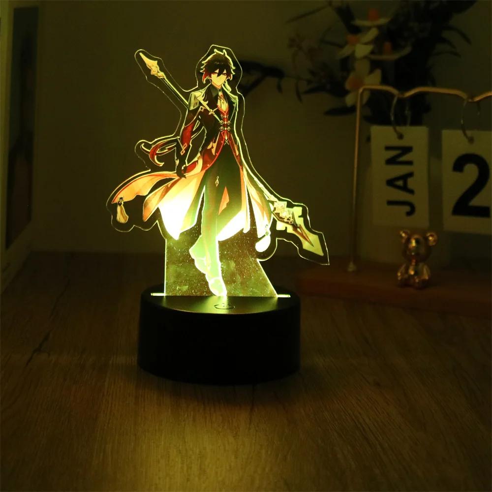 Genshin Impact 3D Lampe Zhongli Raiden Shogun Klee Anime LED Nachtlicht für Schlafzimmer Dekoration Mondlampe Geburtstag Beste Geschenke Luces