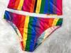 Regenbogenstreifen Reißverschluss Schlitz Zweiteiliges Bikini-Set