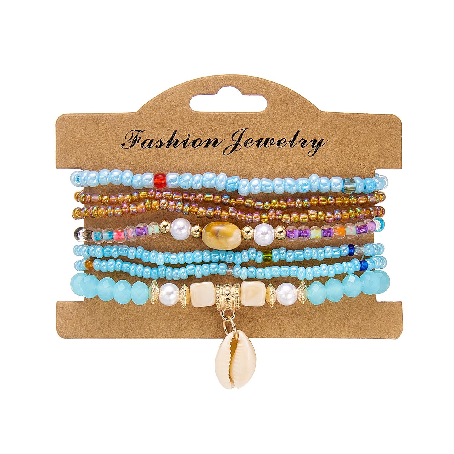 

Summer Style 5pcs/set Elastic Seed Bead Bracelet Gold Color Chain Natural Shell Wristband DIY Fashion Jewelry Pulseira