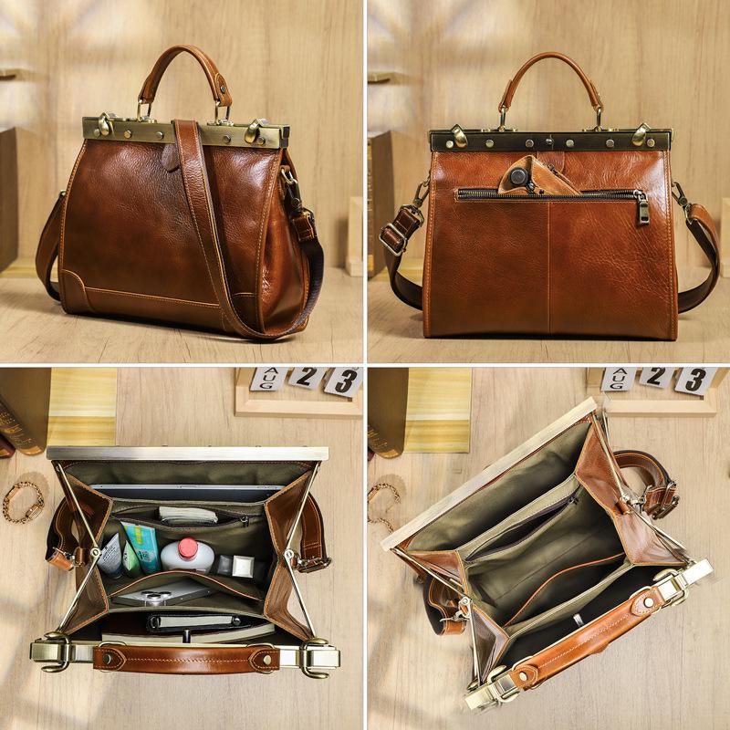 Women's Genuine Cowhide Leather Handbag - Handmade Shoulder & Crossbody Bag with Metal Buckle