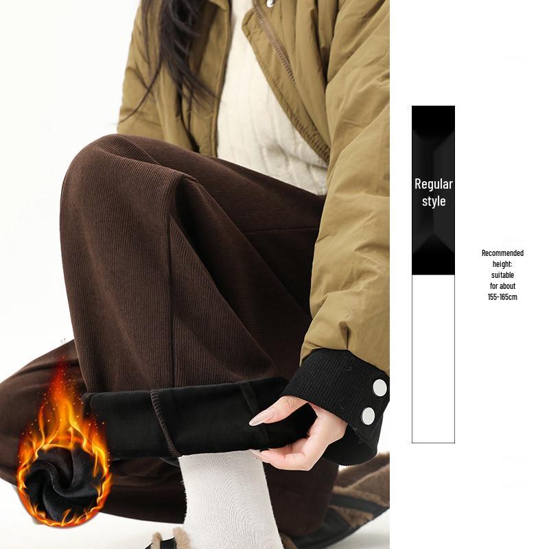 2025 Autumn/Winter European Cotton Velvet Wide-Leg High-Waist Drape Pants for Women