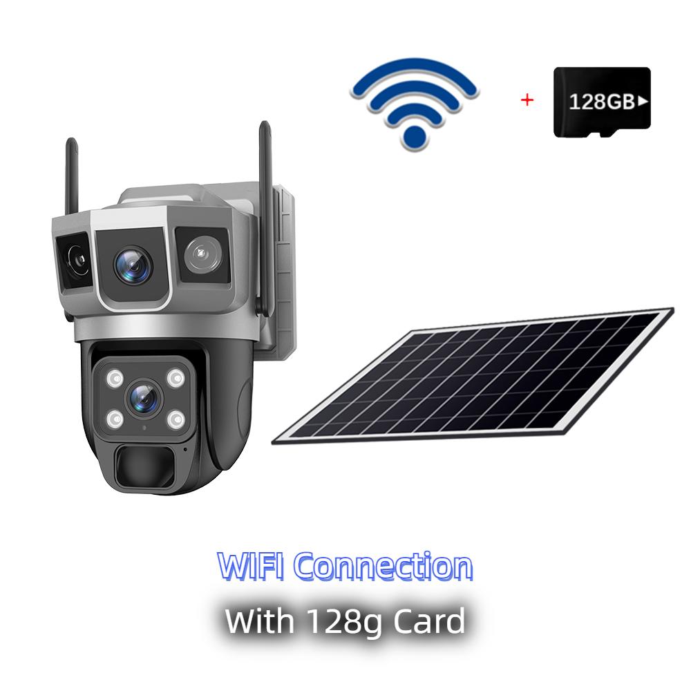 Solar-powered Surveillance Camera, HD 2-lens 3-screen Display, 10x Zoom, Automatic Human Detection Tracking, 4G/WIFI CCTV Recorder