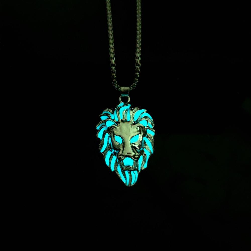 Zinc Zinc Alloy Luminous Pendant Necklace Lion Wolf Hip Hop Neck Chains Cool Halloween Necklace  Party