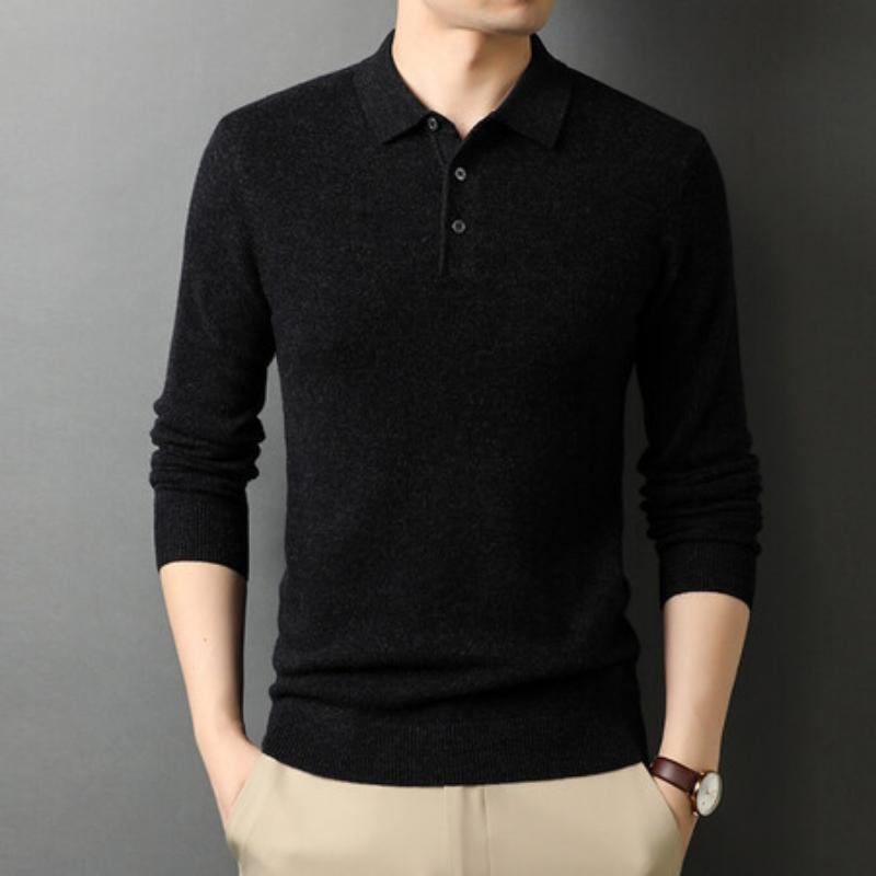 Pure Wool Autumn Sweater Men's Lapel Long Sleeve Thin Cashmere Sweater Men's Trend Base