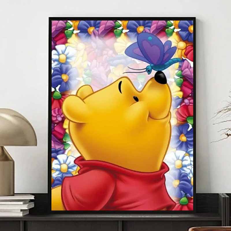 Disney Diamond Painting Winnie The Pooh and Butterfly Illustration 5D DIY Diamond Painting Embroidery Set Round Diamond Art Mosaic Home Decor