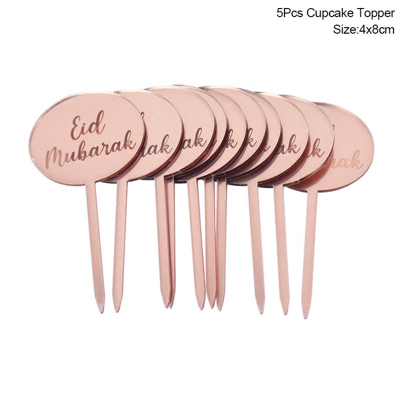 Golden Acrylic Eid Mubarak Cake Toppers Castle Moon CupCake Topper for Ramadan Mubarak Islamic Festival Party Cake Decorations