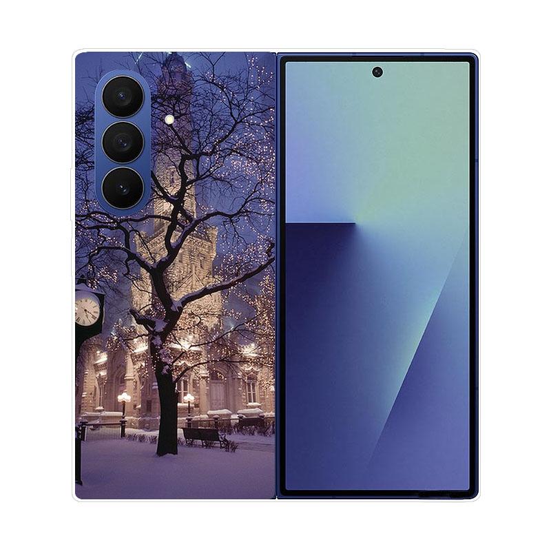 Christmas Painted Phone Case For Samsung Galaxy Z Fold 7 6 5 4 3 2 Fold7 Fold6 Fold5 Fold4 Transparent Hard PC Protect Cover