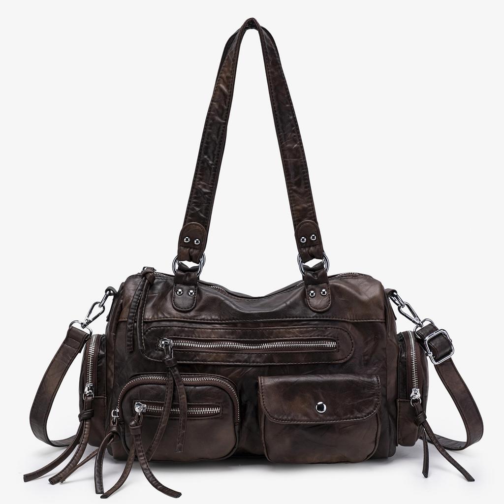 Commuter Large Capacity Crossbody Bag, High-end Zipper Handbag, Fashionable Single Shoulder Washed Women's Tote Bag