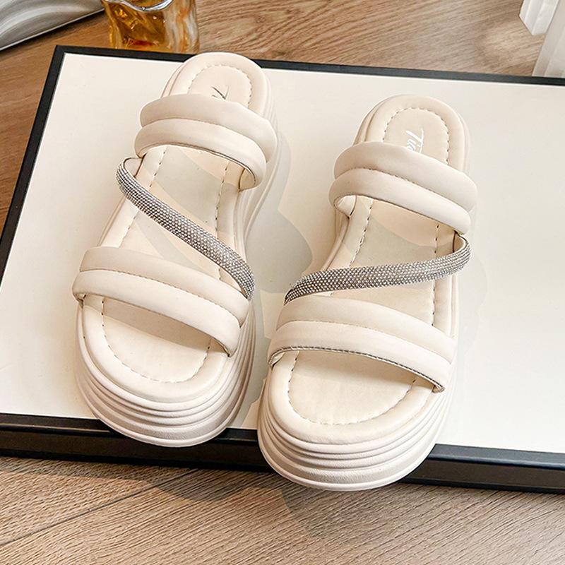 

Сандалии на толстой подошве, увеличивающие рост, женские летние новые модные стразы, модные, для выхода в свет, темпераментные шлепанцы 40 бежевый