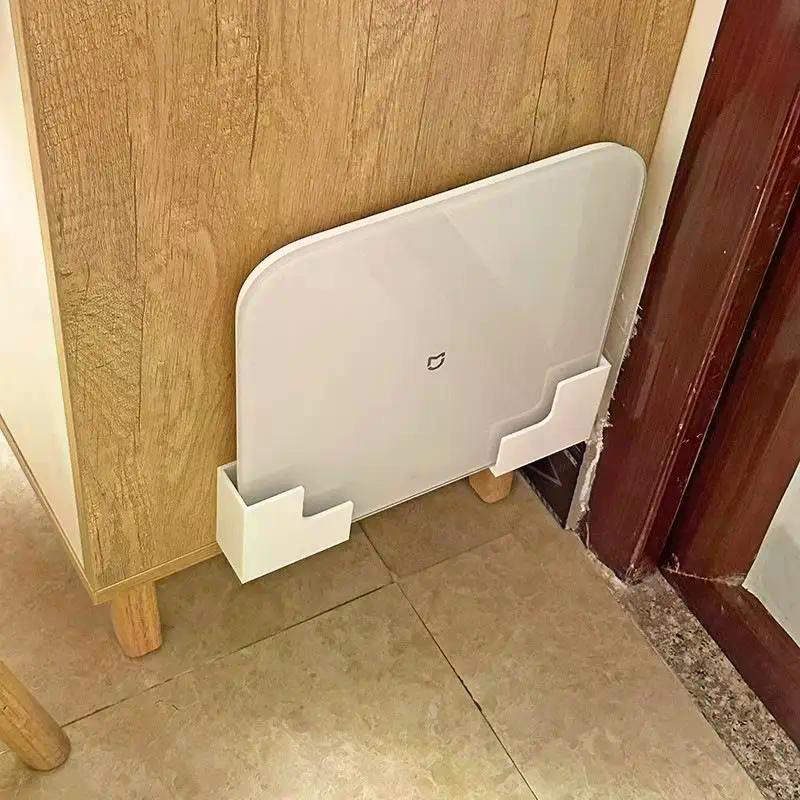 Wall-Mounted Scale Storage Rack - No-Trace Adhesive Space-Saving Plastic Bracket for Bathroom Gym Scales Organizer