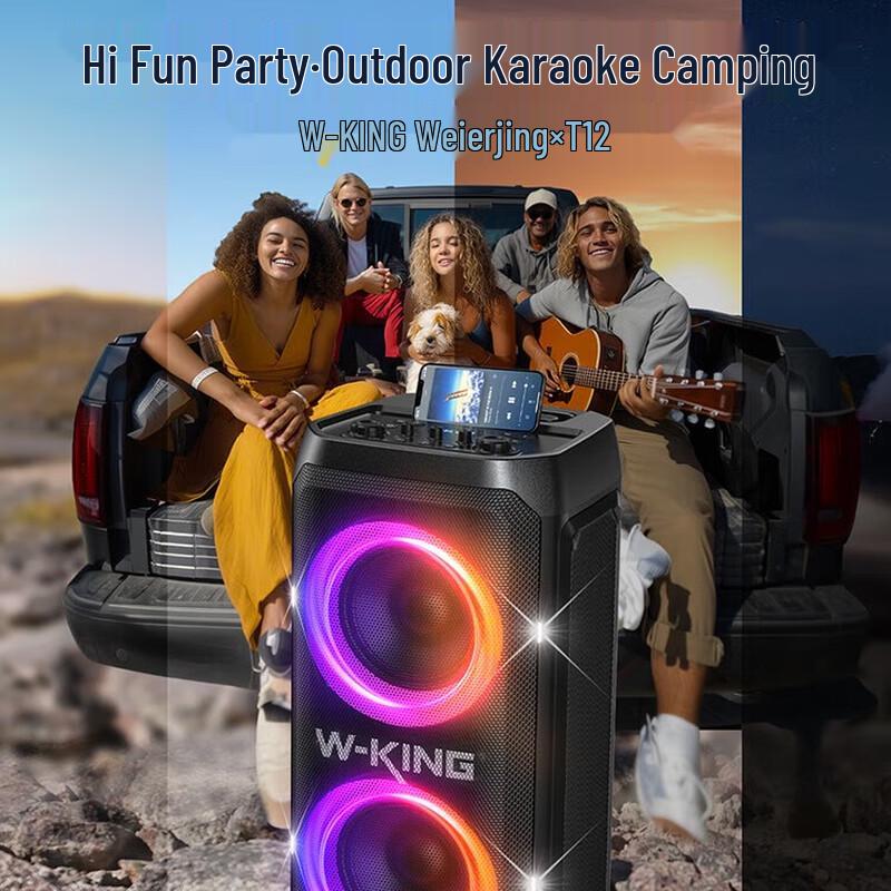 W-King T12 Portable Party Speaker with Karaoke & RGB Lights CN Plug (adapter Included)