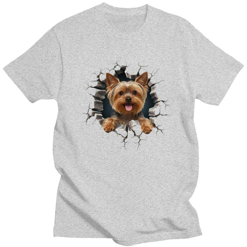 Cool Breaking Through Yorkshire Terrier T Shirt Men Pure Cotton Tshirt Leisure Yokie Dog Lover Tees Fashion Tshirt For Husband