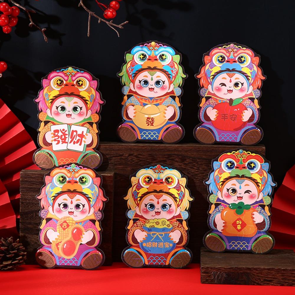 

6 шт. Традиционный красный конверт 2025 год Змеи, мультяшный Бог богатства, красный конверт, новогодние подарки Style 6