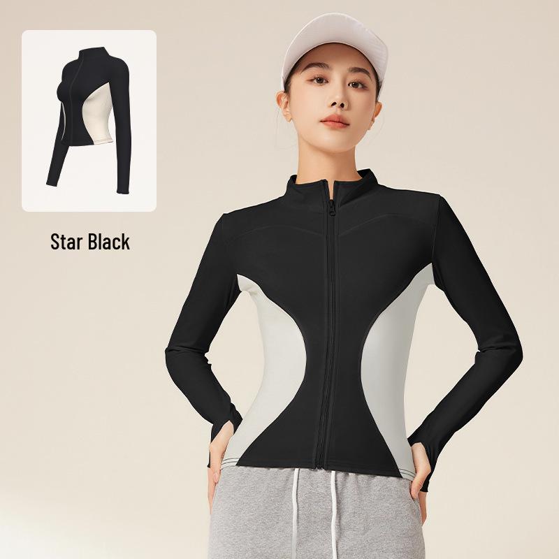 

Новая женская спортивная куртка облегающего кроя в стиле колор-блок на молнии со стойкой, из оригинальной пряжи, дышащая, высокоэластичная, с длинным рукавом XL