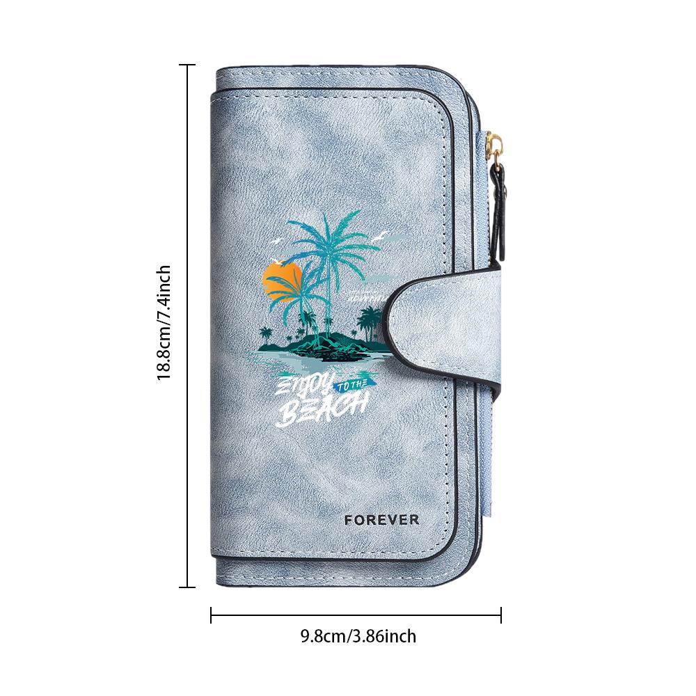 Fashion Beach Print Long Wallet Casual Portable Multi Slot Card Holder Daily Use Purse