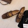 Sheepskin Version~ Crossed Belt Buckle Ballet Shoes for Women 2025 New Red Mary Jane Shoes Bow Single Shoes for Women