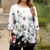 Top Moda da Donna Stampa Floreale Taglie Forti Manica 3/4 Orlo Arrotondato Girocollo