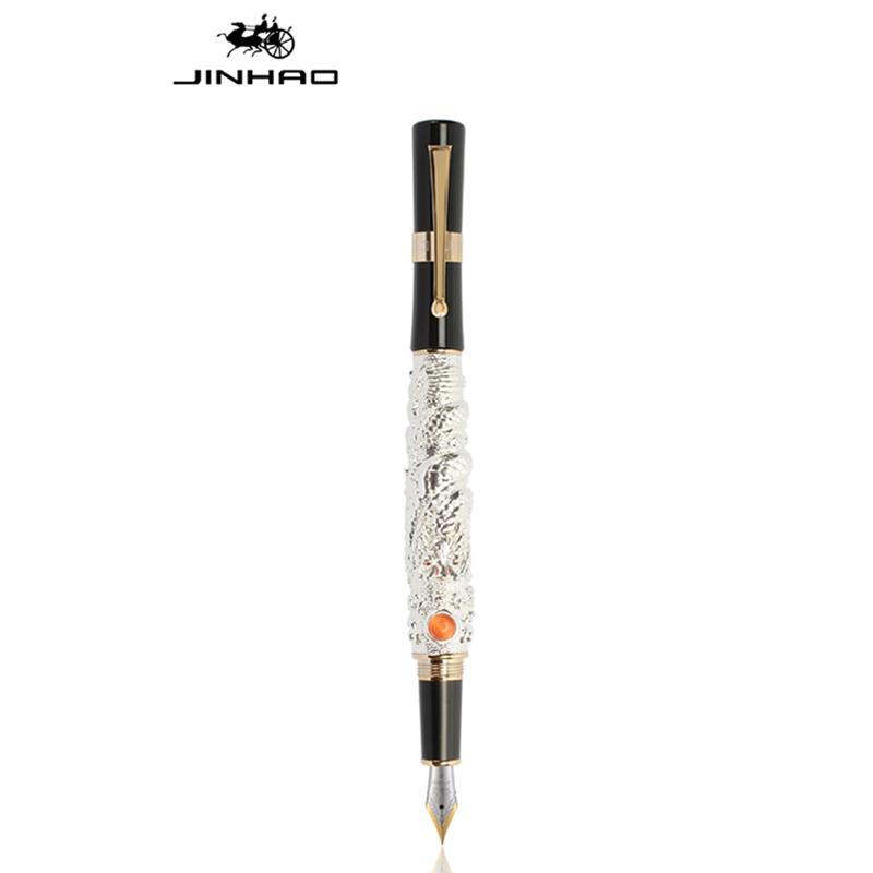 

Jinhao Flying Dragon Стародавня перова ручка, Металеве тиснення Тонкий іридієвий стрижень Шляхетний золотистий колір Бізнес Для офісу та школи срібний