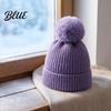 Cozy Fleece Lined Thick Cuffed with Fluffy Knitted Hat Style Winter Fur Ball Warm Cap