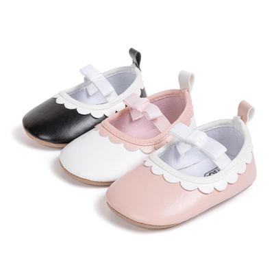 Baby Girl Princess Bow Lace Non-Slip Soft Leather Walking Shoes (0-1 Year)