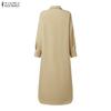 ZANZEA Women Casual Turn Down Collar 3/4 Sleeve Loose Shirt Dress
