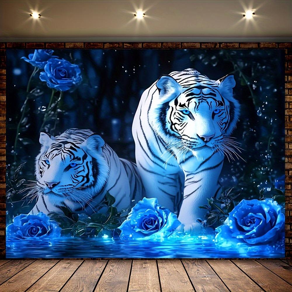 

1pc Vintage Tiger and Rose Polyester Tapestry No Electricity Needed Perfect for Living Room Outdoor Christmas Decor 74x94cm(29x37in)