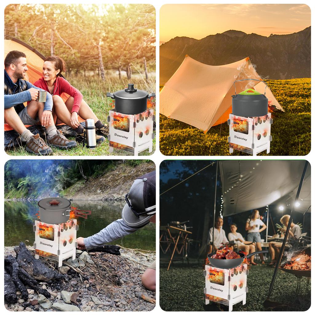 Portable Stainless Steel Lightweight Folding Wood Stove Pocket Stove Outdoor Camping Cooking Picnic Backpacking Stove