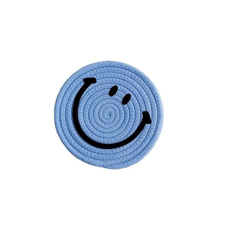 Smiling Face Round Mat Woven Ramie Placemats Anti Slip Dining Table Mats Non-Slip Tableware Bowl Pads Kitchen Drink Cup Coasters