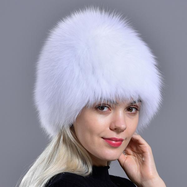 Winter Fur Hats for Women Natural Arctic Fox Fur Warm Thick Knitted Fashionable Stylish Girls Outdoor Snow Skull Beanie Hat