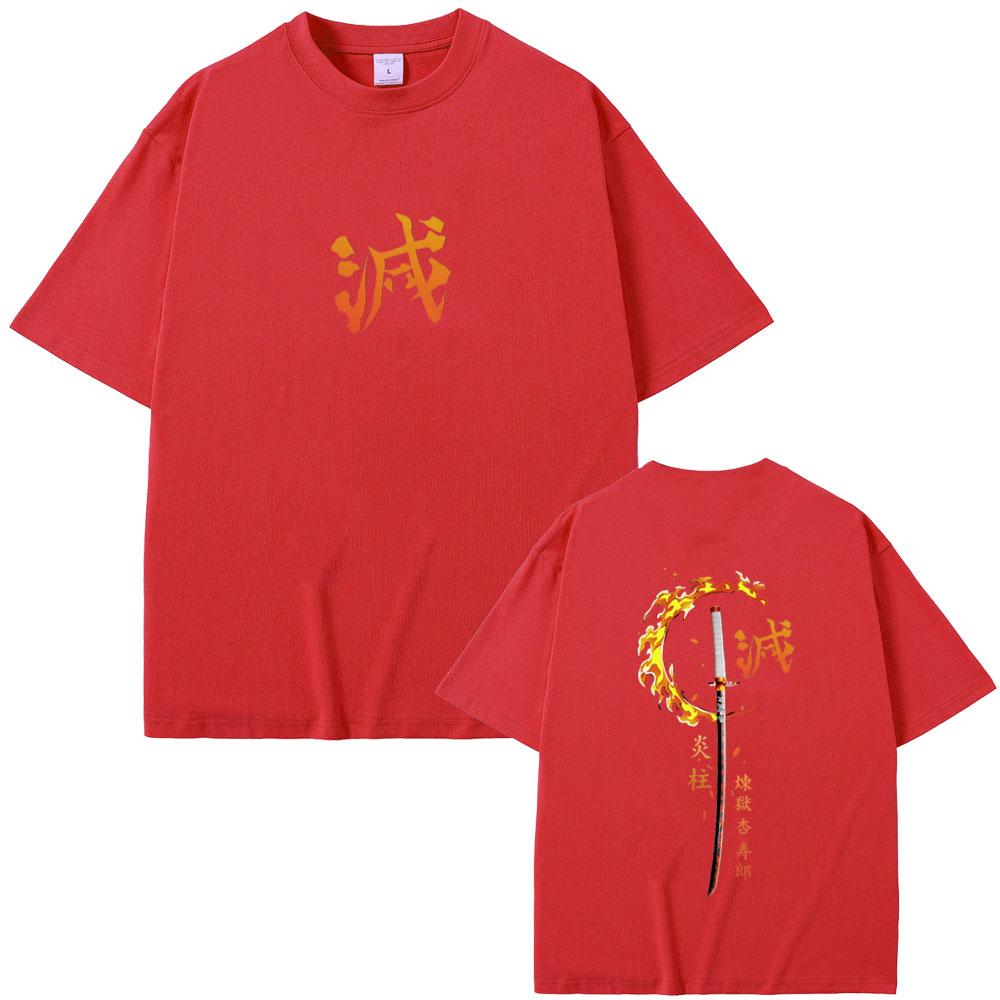 Anime Demon Slayer Rengoku Kyoujurou T Shirts Men Women Clothing Cotton Crewneck T-shirt Male Fashion Vintage Tshirt Streetwear