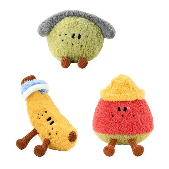 Teeth Grinding Toys for Puppies Plush Fruit Dog Toy with Bell, Squeaky Interactive Chew Toy, Shape Pet Soft Stuffed Small To Medium Dogs