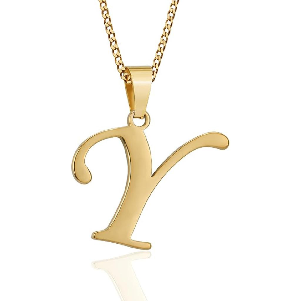 Suweibuke Initial Necklace for Men Women Boys Girls, 18K Gold Plated 26 Letters Pendant Necklace, Personalized Jewelry Gifts
