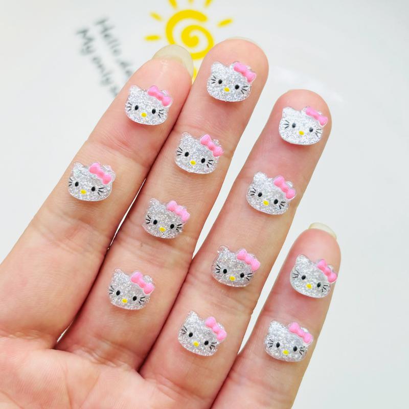 60 Pcs New Cute Mini Cartoon Silver Shiny Cat Head Resin Flatback Ornament Jewelry Making Manicure Hairwear Accessories A48