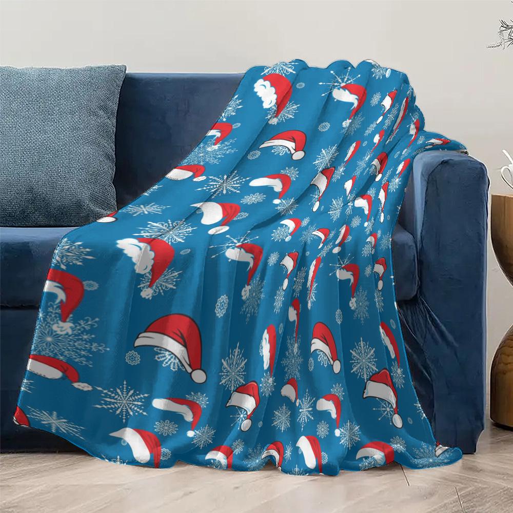 Festive Santa Throw Blanket Cozy Flannel Fleece Navidad Christmas Holiday Decor Gift Warm Soft Home Bedding Blanket
