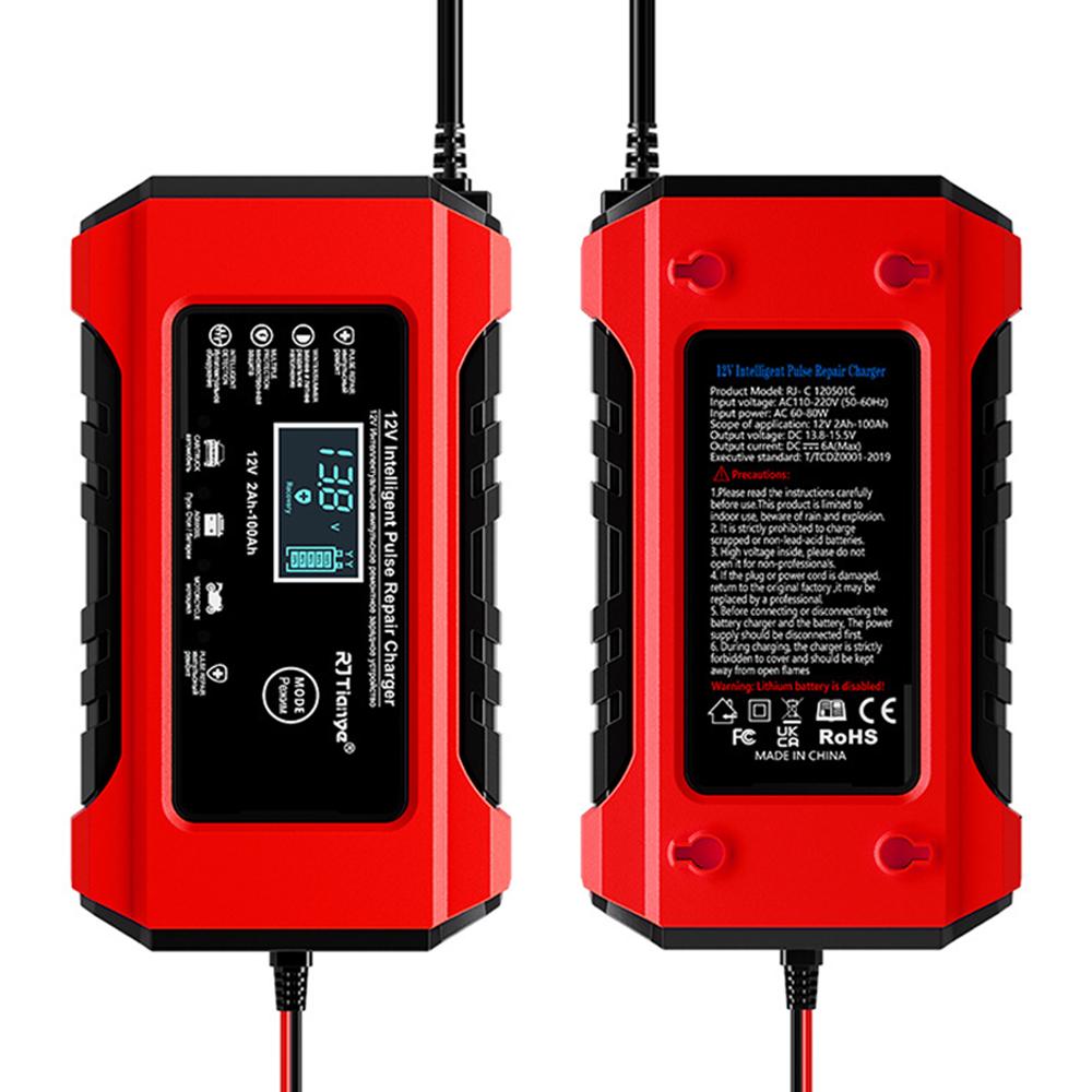 EU Plug 12V6A Digital Display Screen Car/Motorcycle Charger Reverse Protection Suitable for Lead Acid Batteries Intelligent Smart Battery Charger