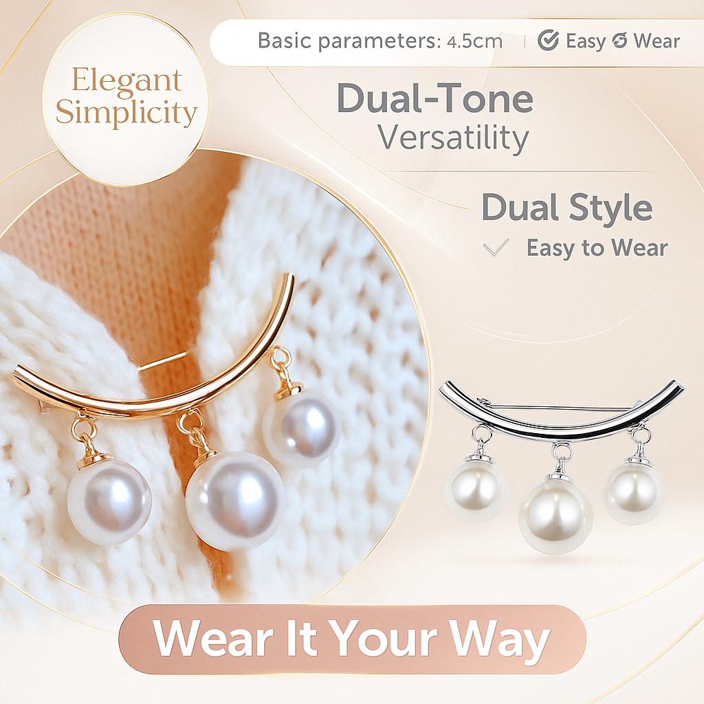 Fashion Safety Pin Brooch with Pearl Accents for Sweaters and Cardigans