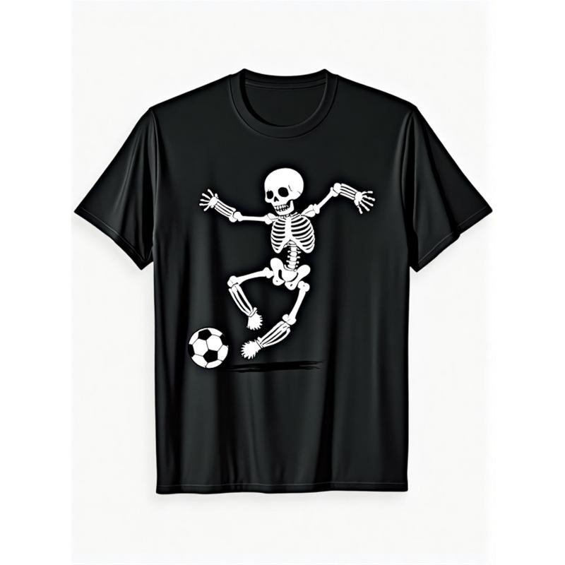 

European sizes Men s Soccer Skeleton Player & Kick Action T-Shirt - Soft Breathable Fabric, Gothic Soccer Jersey for Halloween Costumes & Streetwear 4XL чорний