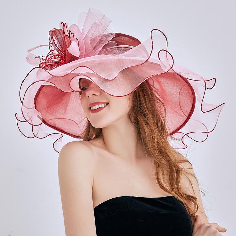 New face covering sunscreen beach hat women's summer organza feather flower fashion hat foldable sun hat