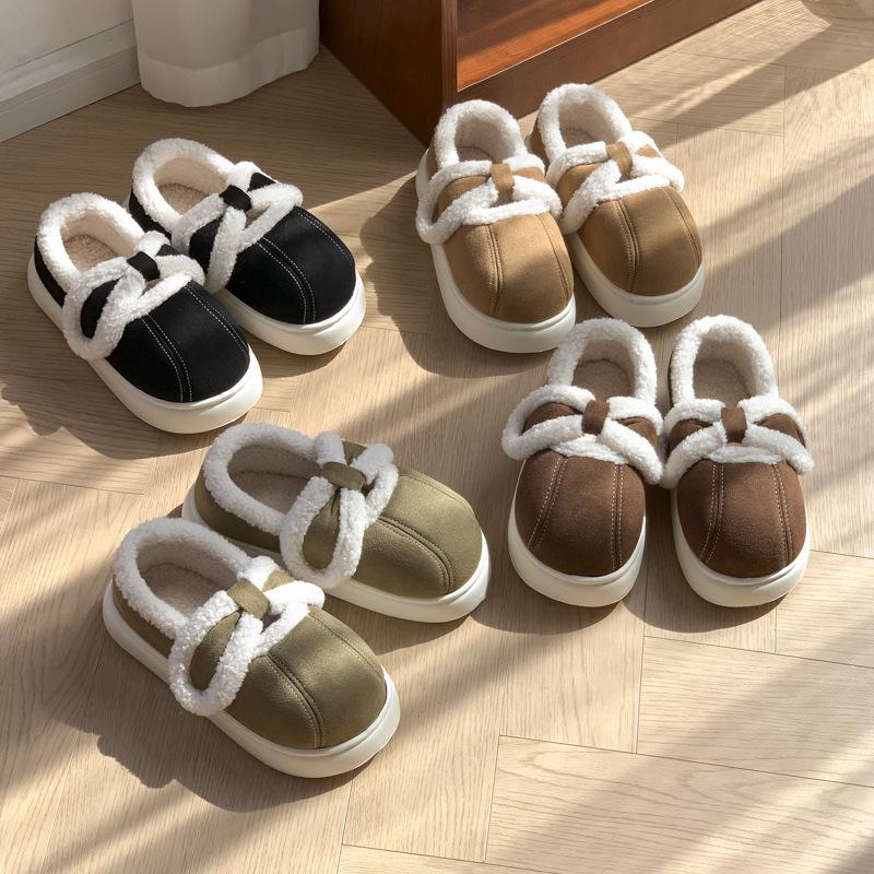 Fashion Autumn Winter Suede Warm Cotton Slippers Women Soft Plush Platform Shoes Thick Sole Couples Outdoor Flat Shoes