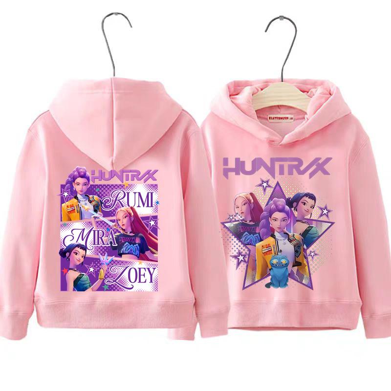 KPop Demon Hunters Front Back Print Boys Girls Hooded Sweatshirt Children's Fall Winter Casual Fashion Warm Pullover Sweatshirt