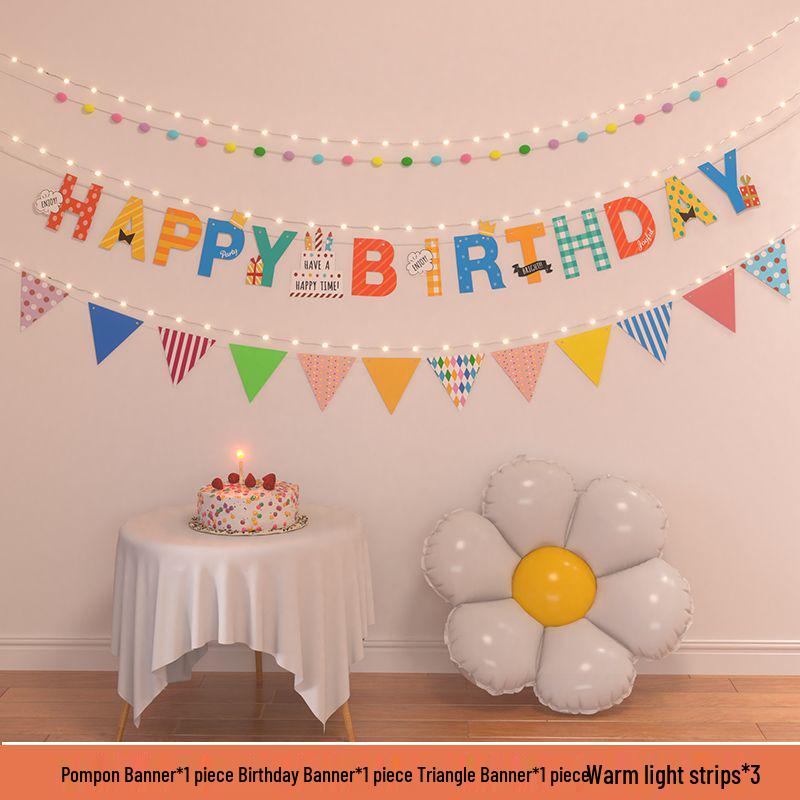 Birthday Pom Pom Bunting Set for Kids - First Party Decor & Photo Props