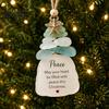 Handmade Christmas Ornament Sea Glass Tree Ornament, Seaglass Art Hanging Decor with Starfish Charm, Festive Window Door Peace Love Joy Faith