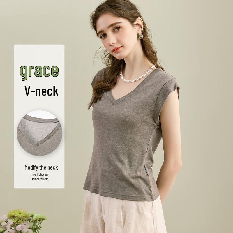 Snowforte Women s Silk Blend V-Neck Flutter Sleeve Knitted T-Shirt M