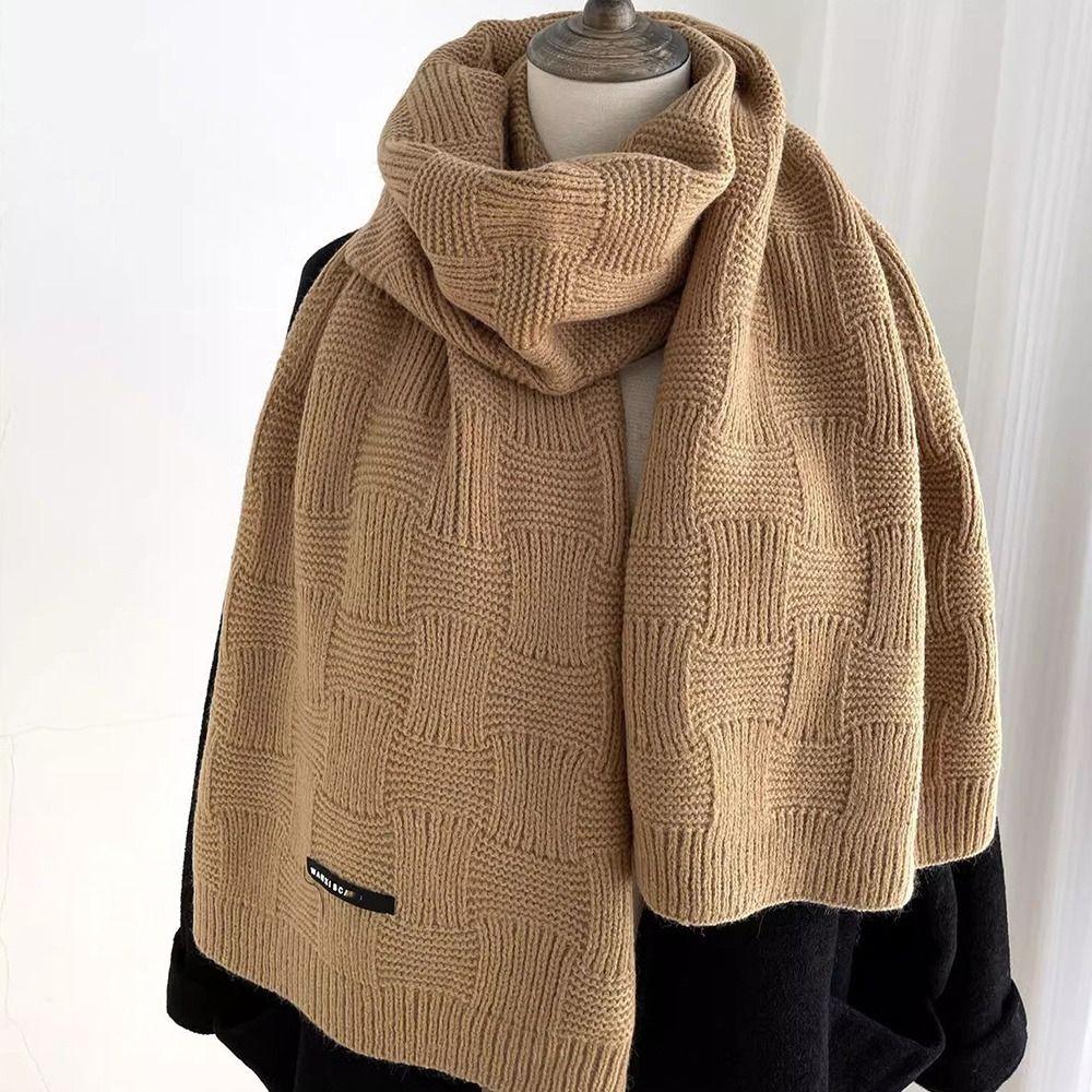Windproof Knitted Warm Scarf Thickened Solid Color Versatile Scarf Neck Warmer Imitation Cashmere Winter Ladies Shawl